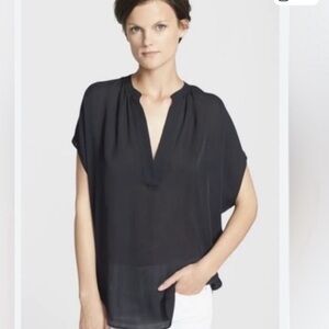 Vince Georgette Silk Cap Dolman Sleeve V Neck Top Blouse Black Sz L EXCELLENT